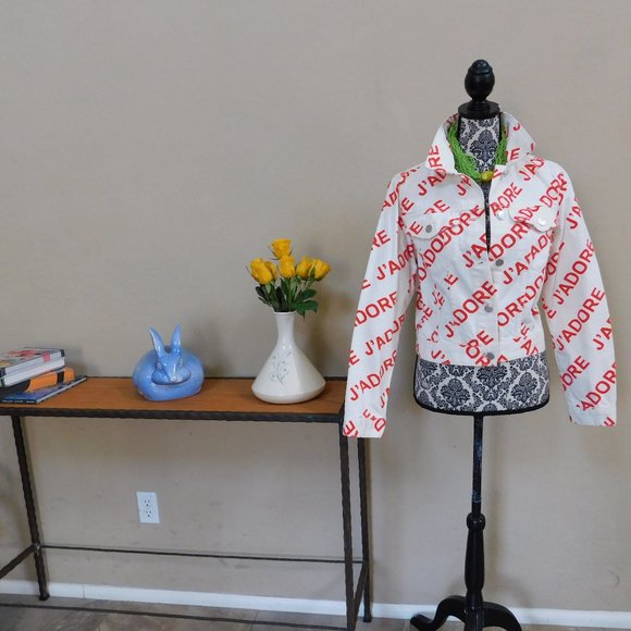 NWT Forever 21 J Adore white cotton denim cropped jean I love letter jacket F21 - Picture 4 of 16